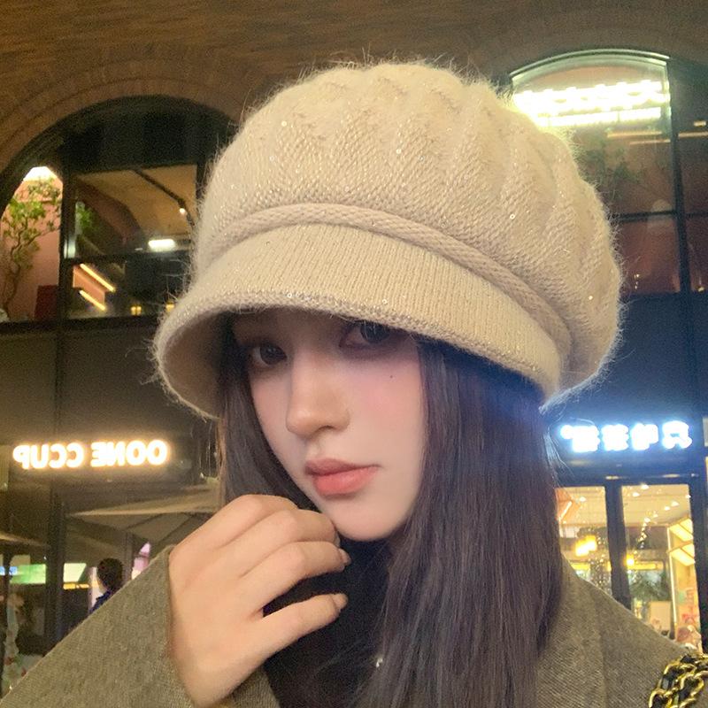 Autumn and Winter Peaked Cap Women's Bald Hat Thickened Ear Protection Hat Warm Knitted Wool Hat