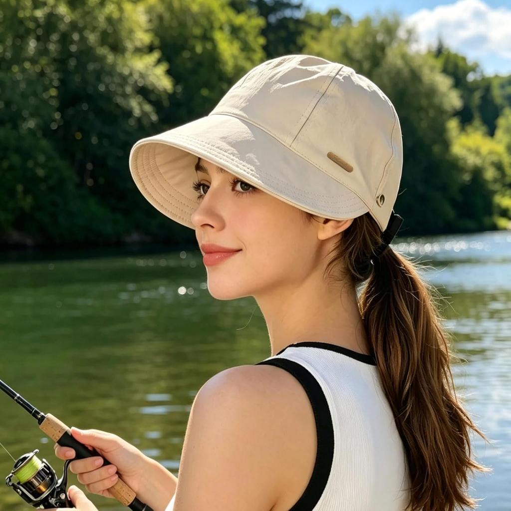 Women Sun Hat Wide Brim Hat Ponytail Baseball Cap Foldable Packable for Summer Beach Golf Hiking Fishing