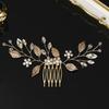 Hanfu Bridal Hair Comb Leaf Rhinestone Five Tooth Insert For Wedding Updo Ancient Handmade Headpiece Jewelry