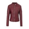 Womens Slim Fit PU Leather Jacket Stand Collar Zip Pockets Classic Streetwear