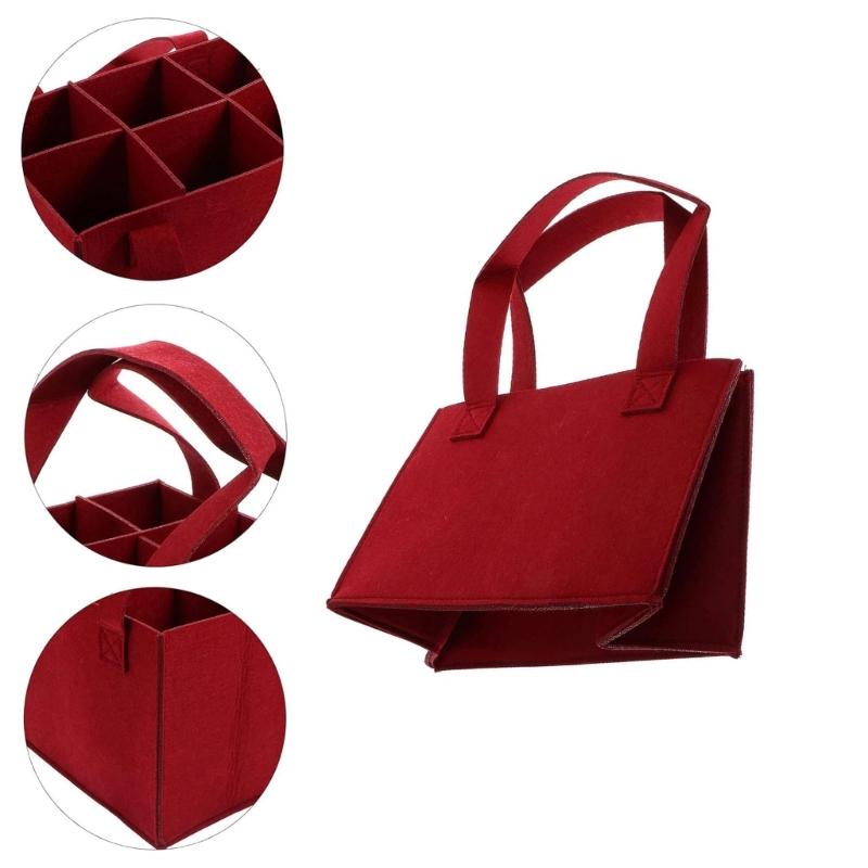 Elegant Felt Wine Bottle Carriers Bag 6 Bottle Bag With Secure Inner Dividers And Comfortable Handle For Safe Transport