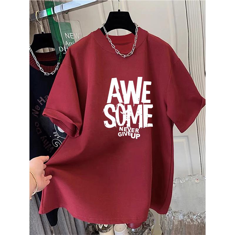 Women's 2026 Summer Korean Style Loose Fit Brushed Cotton Short Sleeve T-Shirt