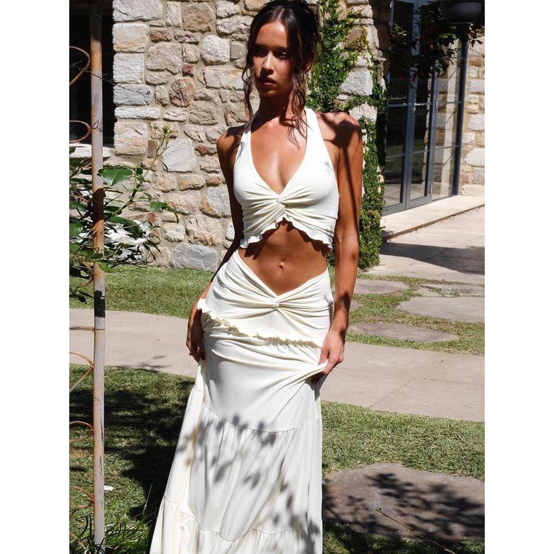 V-neck Halter Top and Skirt Set Sexy V-neck Halter Top Skirt Suit