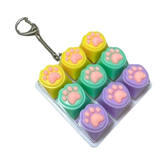Yousheng 9-Keys Fidget Keyboard Toy Stress Anxiety Relief Cat Paw Keyboard Finger Clicker Keychain Portable Decompression Button Sensory Toy