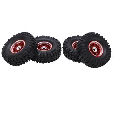 4Pcs RC Vehicle Wheels Tires Set 55mm Aluminium Alloy Front and Rear Wheels for AXIAL SCX24 1 24 RC Car CrawlerRed