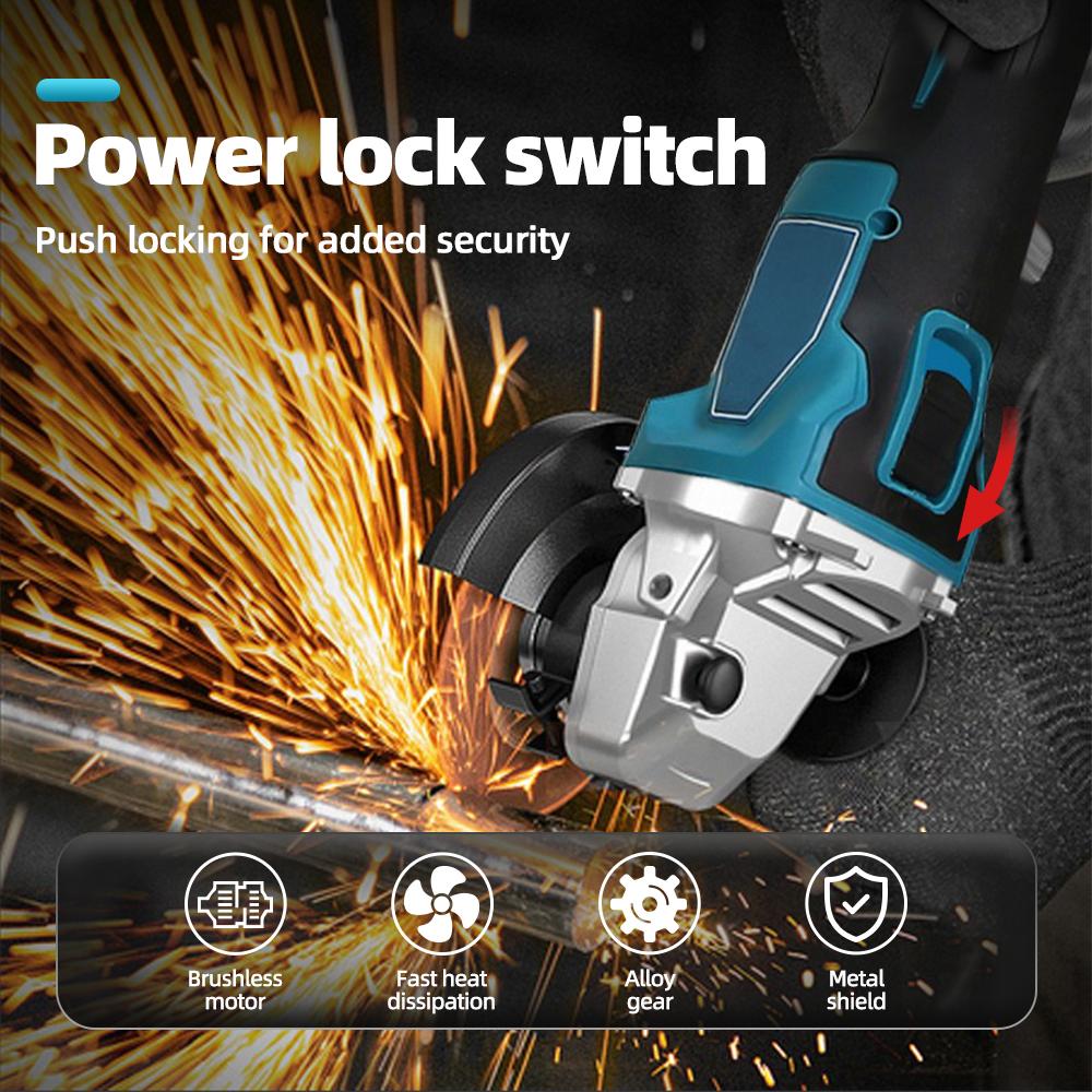 21V 125mm Brushless Electric Angle Grinder Woodworking Cutting Polishing Machine Cordless High Power Tool for Makita 18V Battery