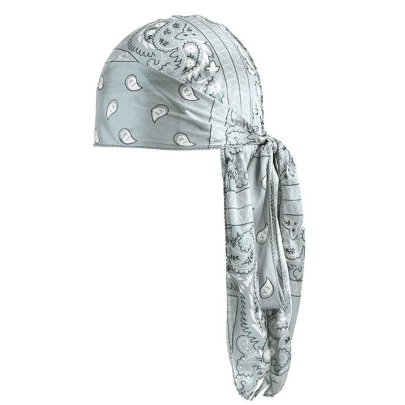 Fashion Amoeba Print Men's Headscarf Imitation Silk Lightweight Long Tail Pirate Cap Breathable Wave Print Hip Hop Hat Outdoor