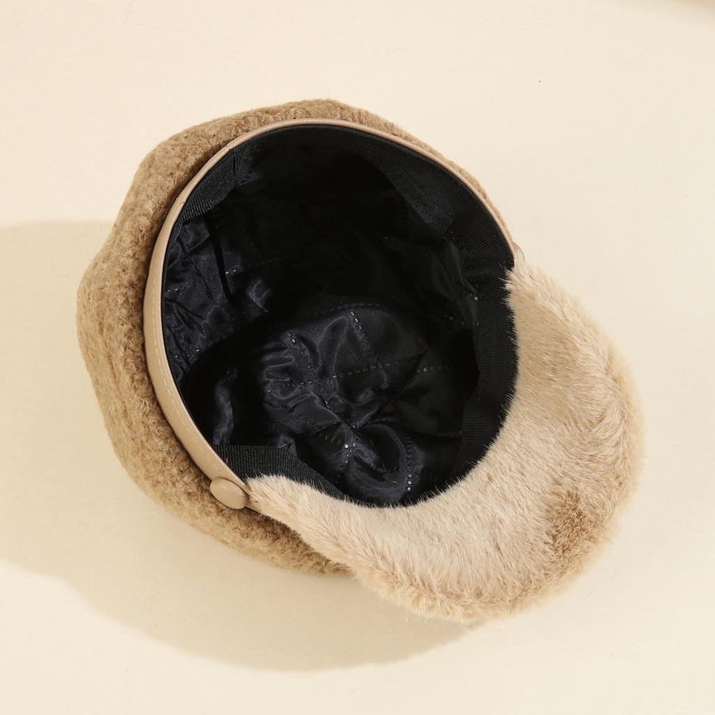 Thickened Plush Octagonal Hat Children'S Season Leather Brim Newsboy Hat Versatile Face Ducktongue Beret