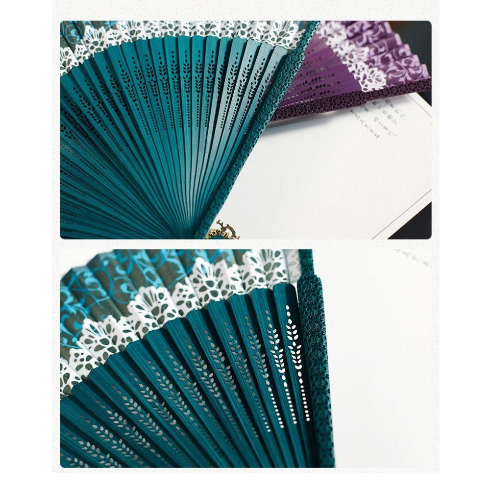 Lace Trim Color Changing Folding Fan Silk Cloth Bamboo Folding Fan  Dance Performance