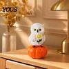 Halloween Owl Pumpkin Decor Fall Figurine, Resin On Statue with Indoor Seasonal Shelf Displays Sunflower for Autumn Thanksgiving Tabletop, Mantel,