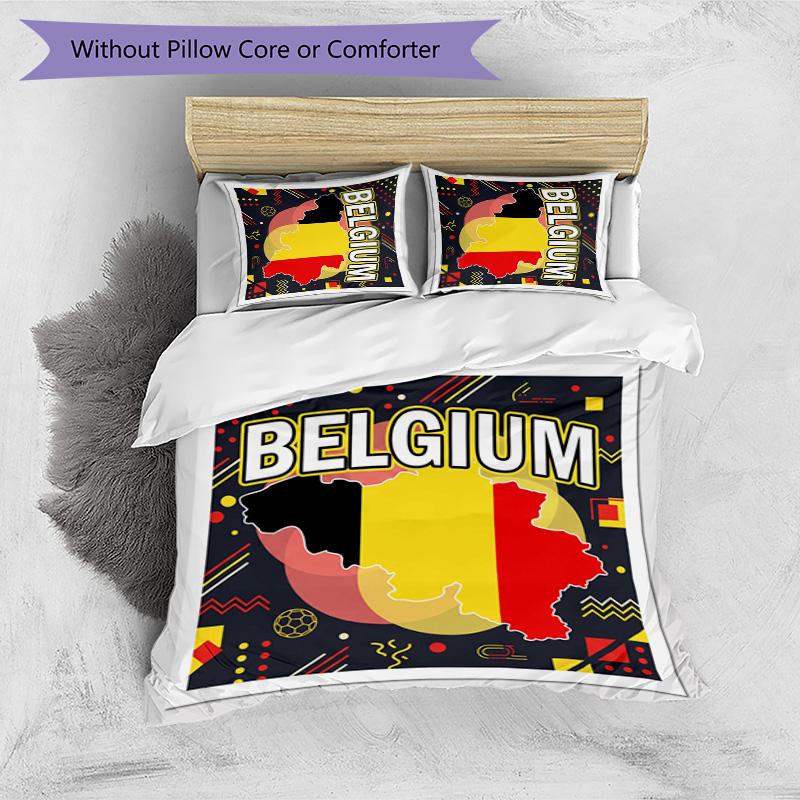 Set Biancheria da Letto Stampata Calcio Belgio 3 Pezzi Copriletto Traspirante Accogliente come Regalo per Inaugurazione Casa o Festa