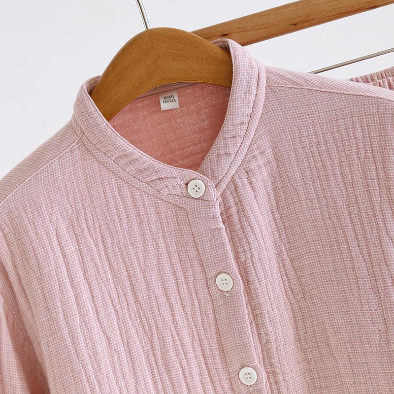 Set pigiama primaverile per coppia: Spesso Plaid in Puro Cotone, Manica Lunga da Donna e da Uomo, Vestibilità Ampia