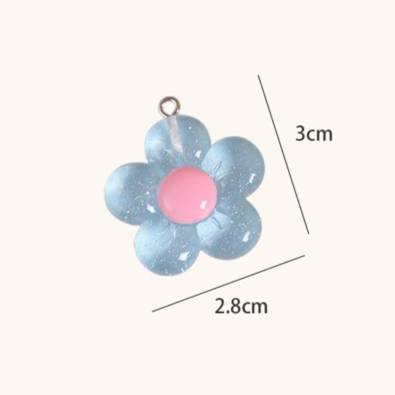 BEPAN 5pcs Transparent Glitter Five Petal Flowers DIY Jewelry Accessories Colorful Resin Shiny Flowers Keychain Pendant Decorations