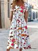 2026 Summer Women's Floral Round Neck Pocket Dress - European & American Style, Casual Loose Fit, Short Sleeve.