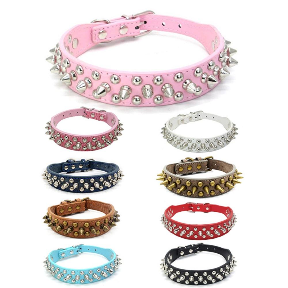 Adjustable Durable PU Leather Anti-bite with Rivet Cat Choker Dog Collar Pet Necklace Dog Chains