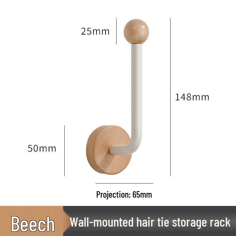 

Solid Wood Beech Storage Rack for Hair Ties, Headbands & Accessories with Adhesive Hooks. No Specific Size