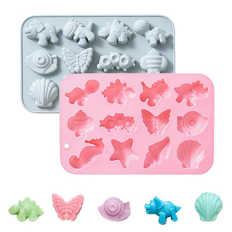 Silicone Chocolate Mold With Animal Insect Marine Theme Dinosaur Butterfly Seashell Starfish Handmade Soap Mold