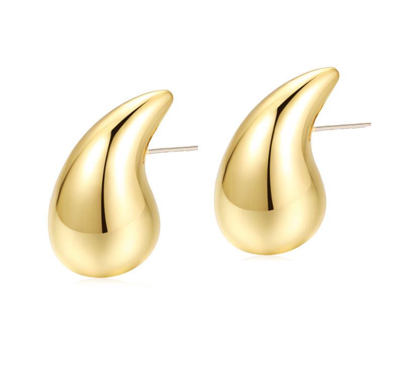 Gold Water Drop & Melon Seed Shaped Earrings - Simple, Fashionable Ear Studs золотой