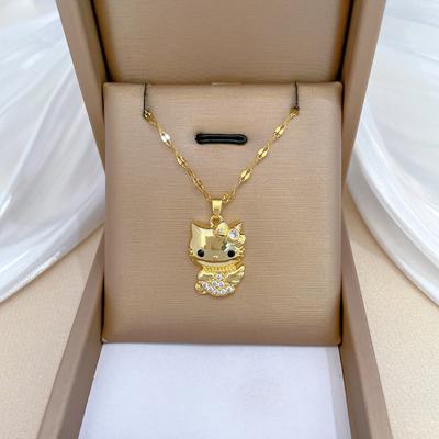 Wings Cat Light Luxury Temperament Gorgeous Full Diamond Necklace Female Versatile Collarbone Chain Titanium Steel Chain
