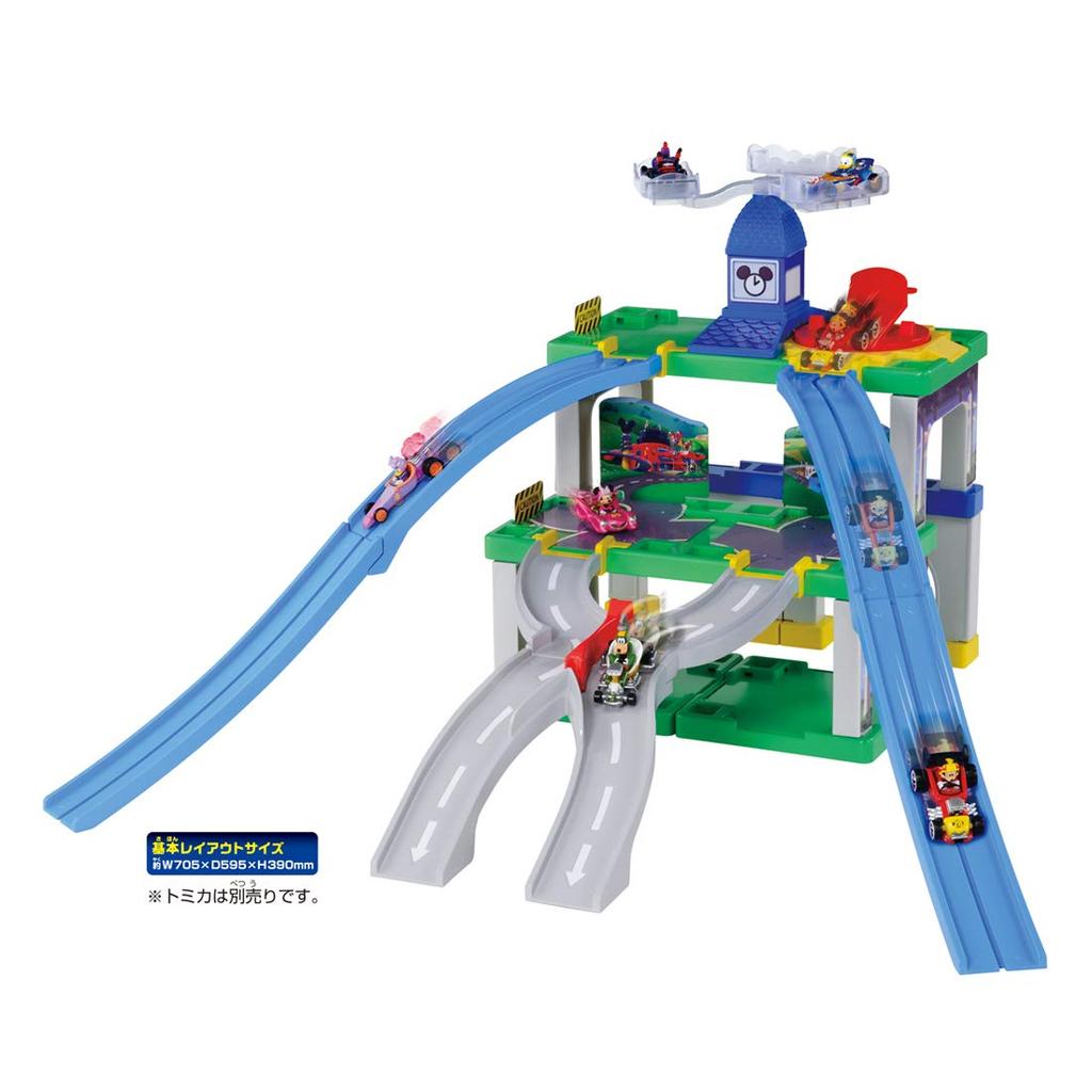Disney Mickey Mouse and the Roadsters Tomica Action Course Run and Fly! Rebuildable Town Circuit