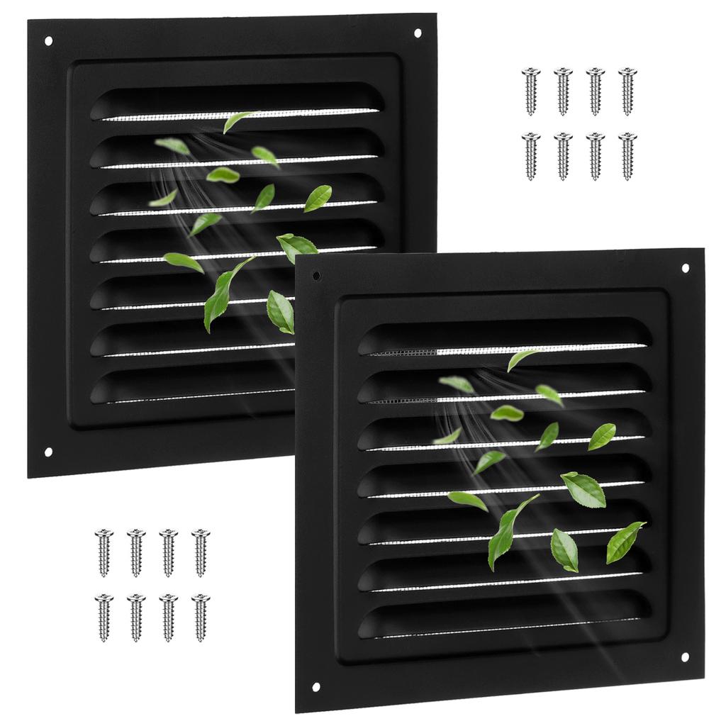 2 Pachete 6X6In Guri de Aerisire Pod Negru Guri de Aerisire Gable Aluminiu Gură de Aerisire de Perete Pentru Case Magazie, Gură de Aerisire Pătrată Gură de Aerisire cu Jaluzele Grilă Deschidere 180 Grade