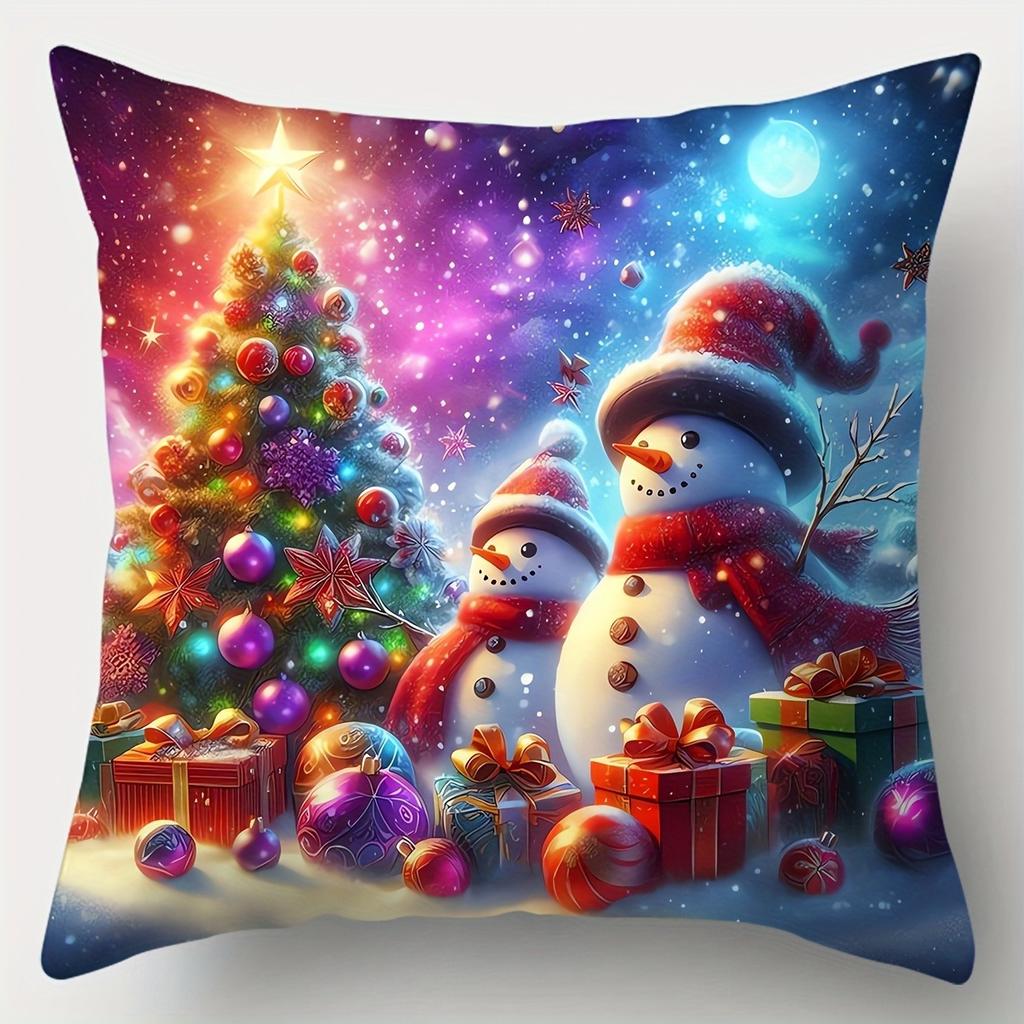 Home Decor Christmas Scenes: Santa, Deer, Snowmen Decor Pattern Cushion Cover Suitable For Sofa Bedroom Car Pillow Cover