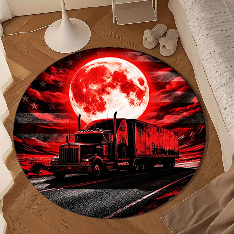 Thunder Truck Journey Round Rug for Livingroom,Bedroom, Palyroom, Chair Rug, Area Rug, Circle Carpet, Large Size Fan Christmas Gift