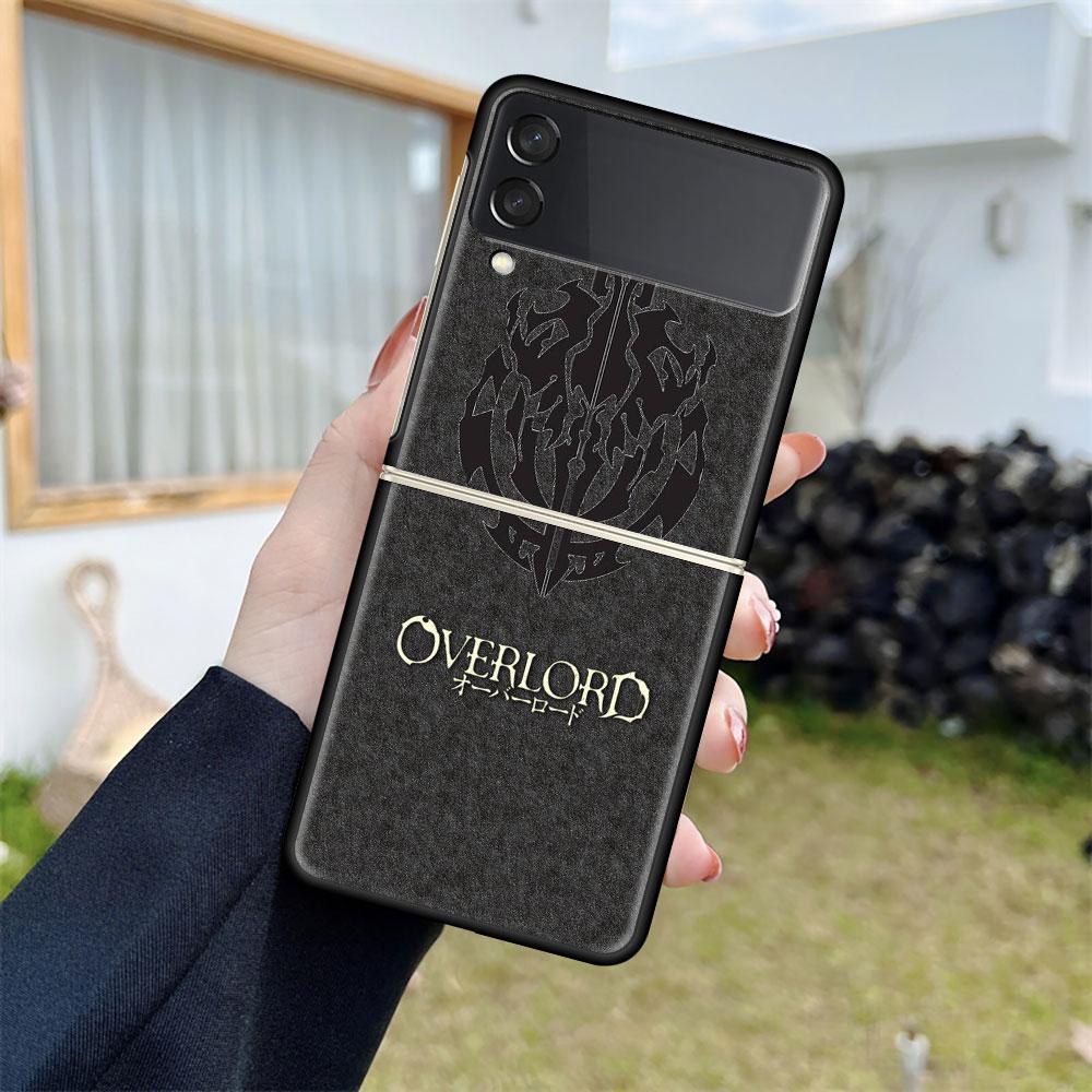 Case For Samsung Galaxy Z Flip 3 5G Black Hard Luxury ZFlip Phone Cover Fall Prevention Fashion PC Shell Overlord Skull Anime