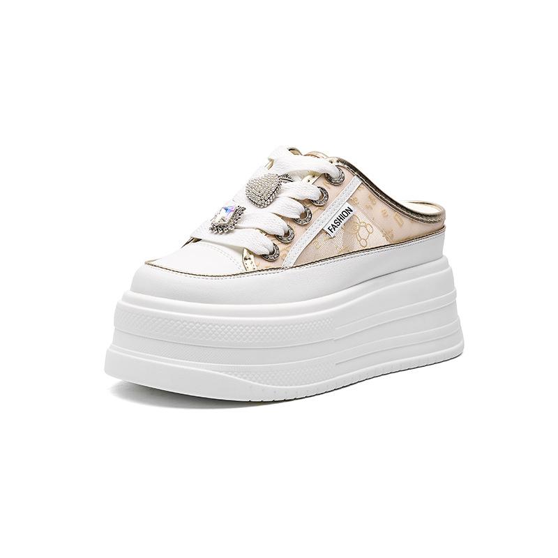 

Platform white shoes women s summer new breathable half slippers women s 2025 summer new leather versatile sports and leisure 34 золотой