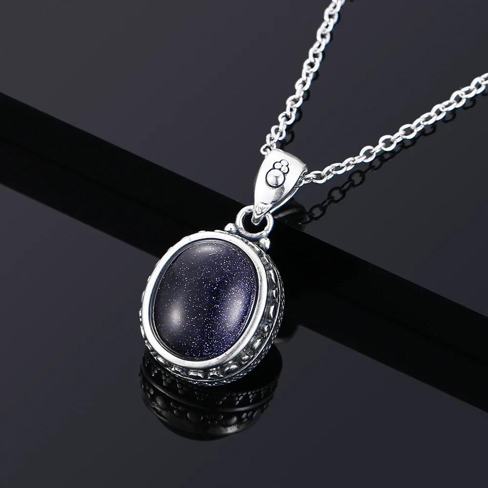 Classic Blue Sandstone Vintage Necklace S Silver Oval Pendant Necklace for Women Fine  Gifts Wholesale