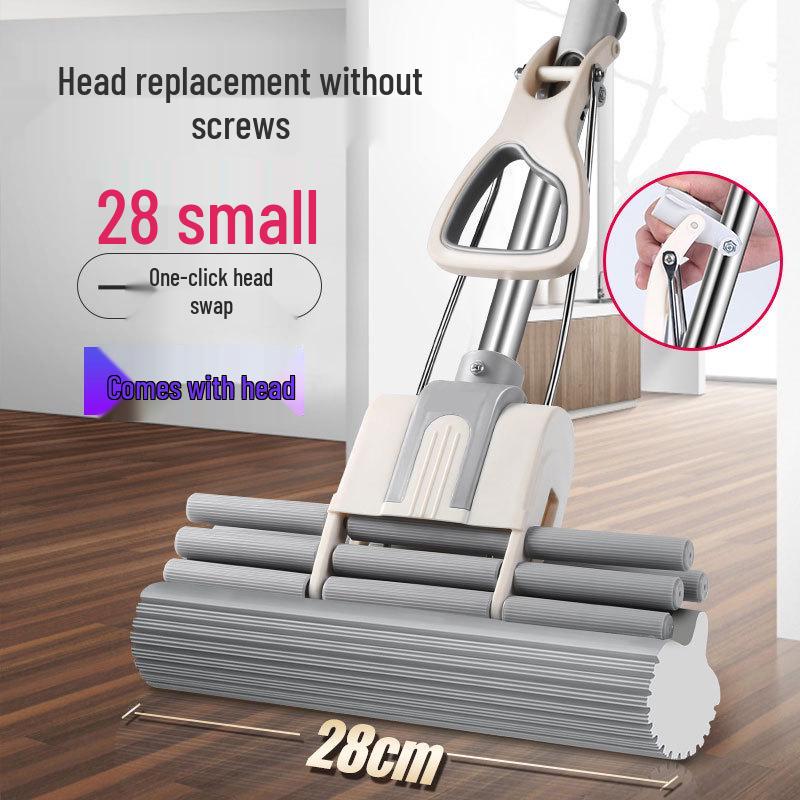 Large Absorbent Sponge Mop with Stainless Steel Handle - No-Hand-Wash Design