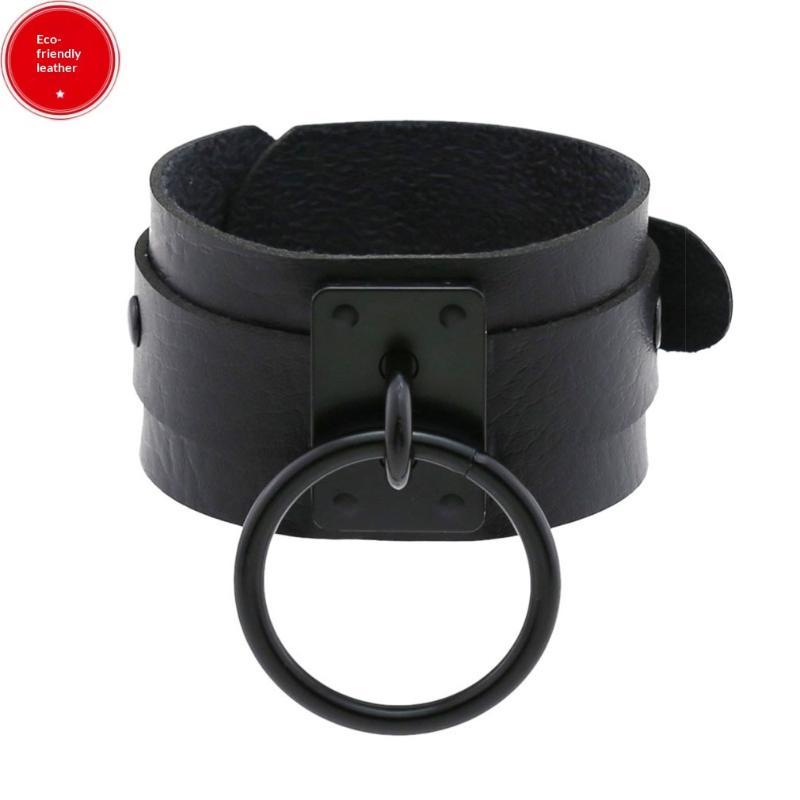 Wide Pu Leather Punk Bracelet Large O Ring Adjustable Fit For Goth Concerts Cosplay Daily Wear