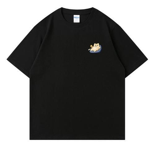 Lazy Cat Casual Retro Print Short-Sleeved T-Shirt, New Style Top, Suitable for Both Men and Women S разноцветный