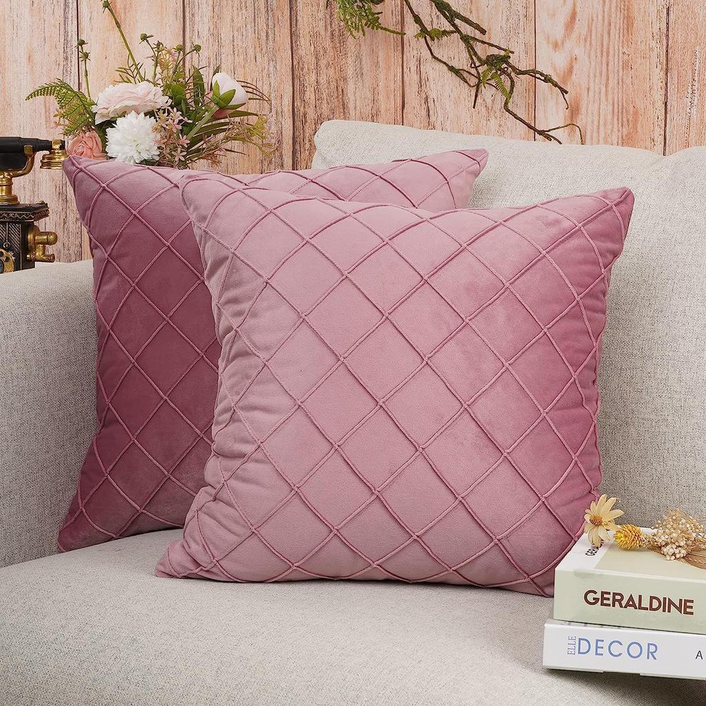 Ins Sofa Pillowcase Simple Checked Home Decoration Pillow Solid Color Velvet Cushion Cover
