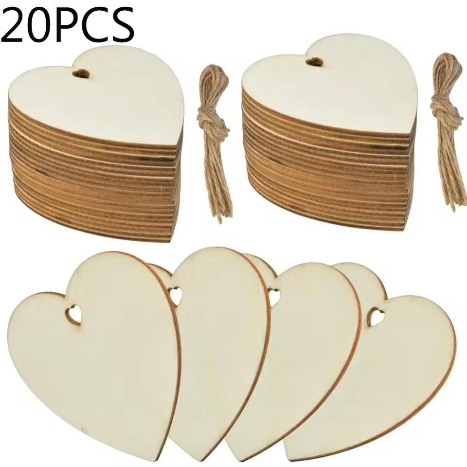 10/20pcs/lot Heart Shaped Wooden Hanging Ornament Hearts Craft for Wedding Valentine's Day Gift DIY Craft Art Project Painting