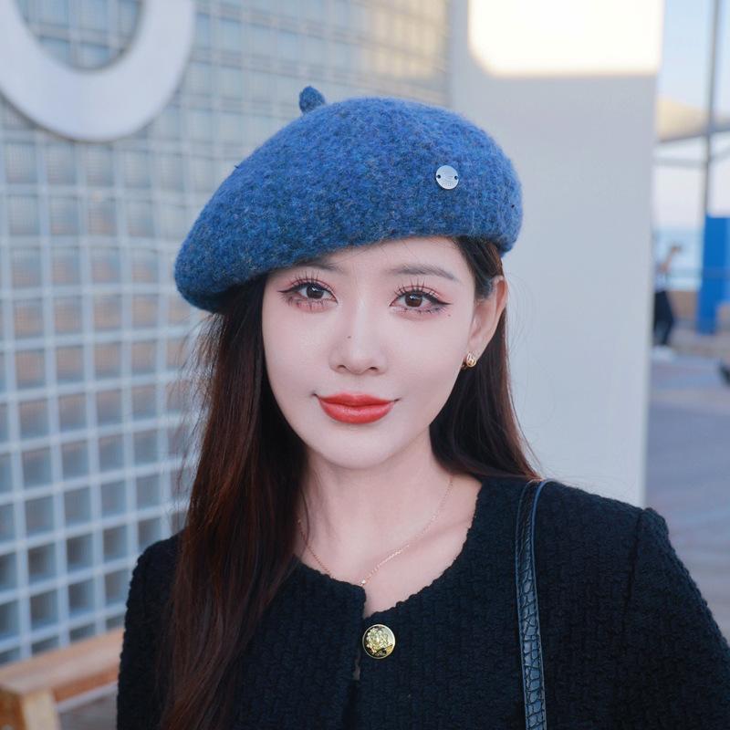 Beret Children Autumn And Winter Literary And Retro Painter Hat Color Wool Face Small Fashion Pumpkin Hat