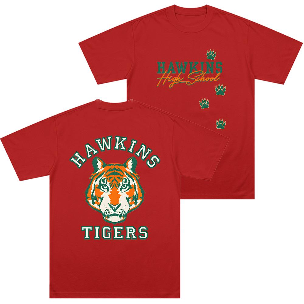 

Hawkinss Tigers T-shirt Fashion Trendy Cartoon Print Tees Men s Women s Cotton High Quality T Shirts Oversized Casual Y2K Clothes XS червоний