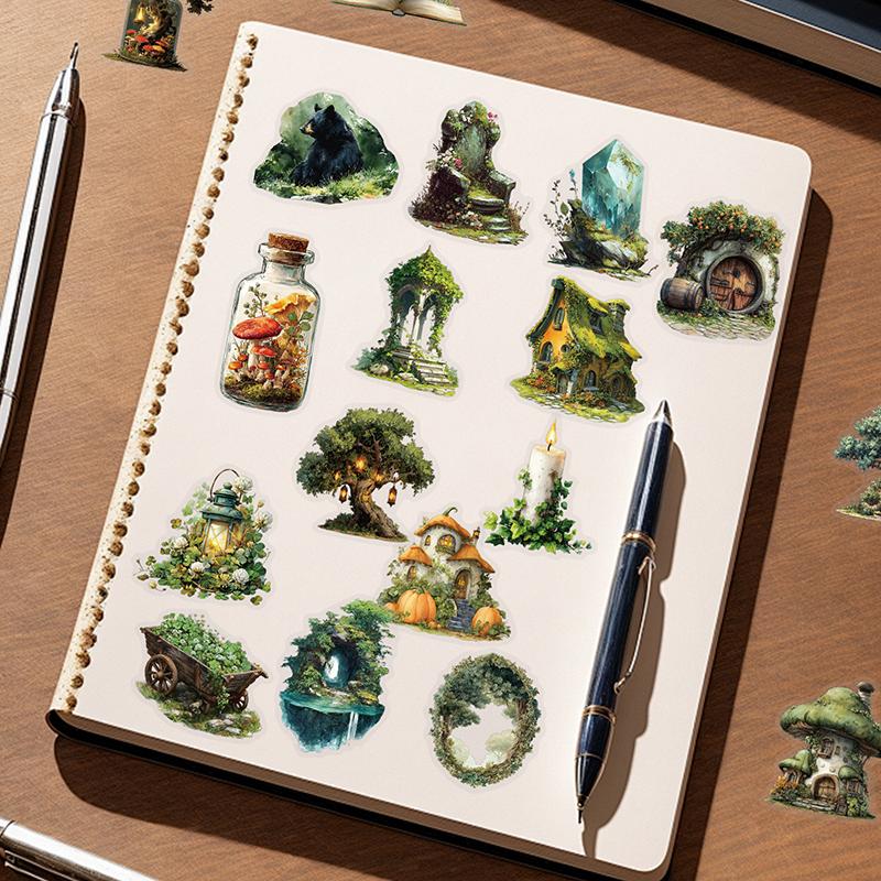 50Pcs Transparent Forest Theme Green Series Decorative Graffiti Stickers Diy Phone Case Laptop Tablet Toy Stickers