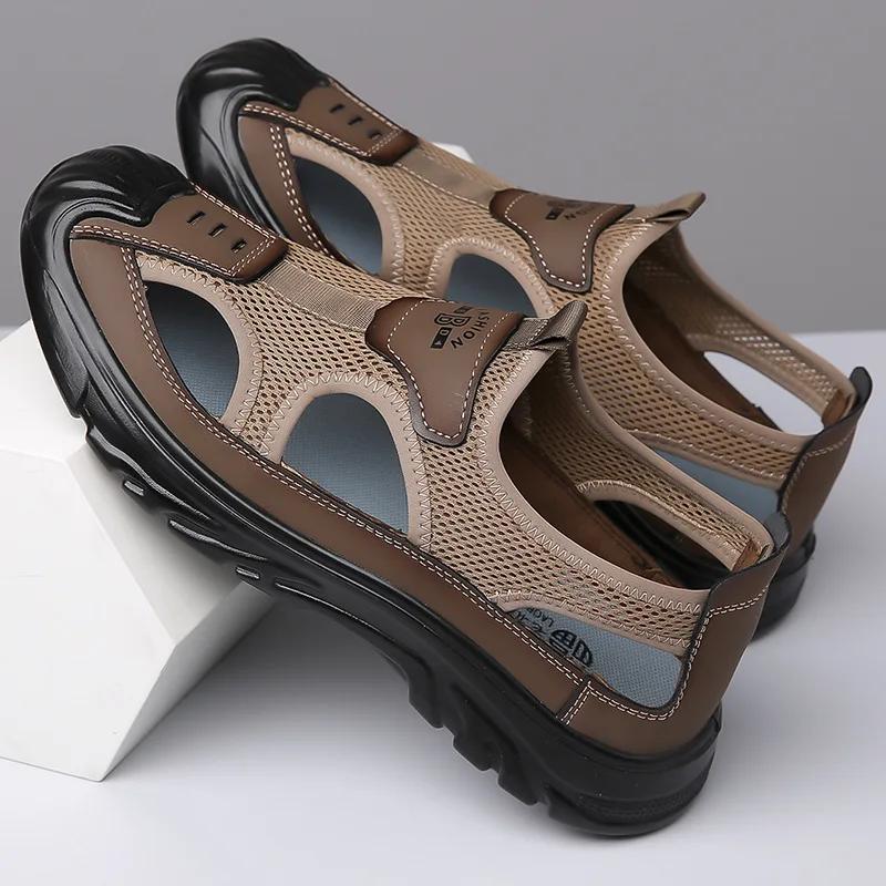 Sandaler Åndbar Herresko Mesh Udendørs Herre Hule Sandaler Skridsikre Strand Sandaler Flade Fodtøj