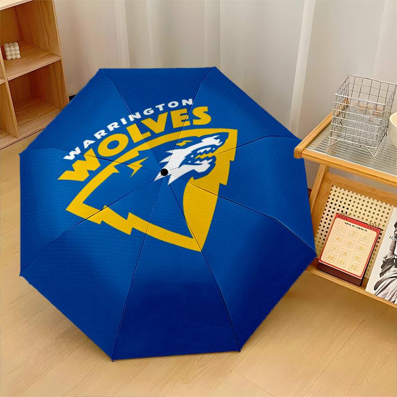 Warrington Wolves Print Auto 8?Ribs Folding Umbrella Wind Resistant Lightweight Automatic Umbrella For Daily Travel