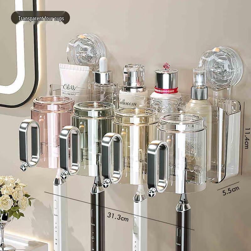 Transparent Adhesive Wall-Mounted Toothbrush Holder