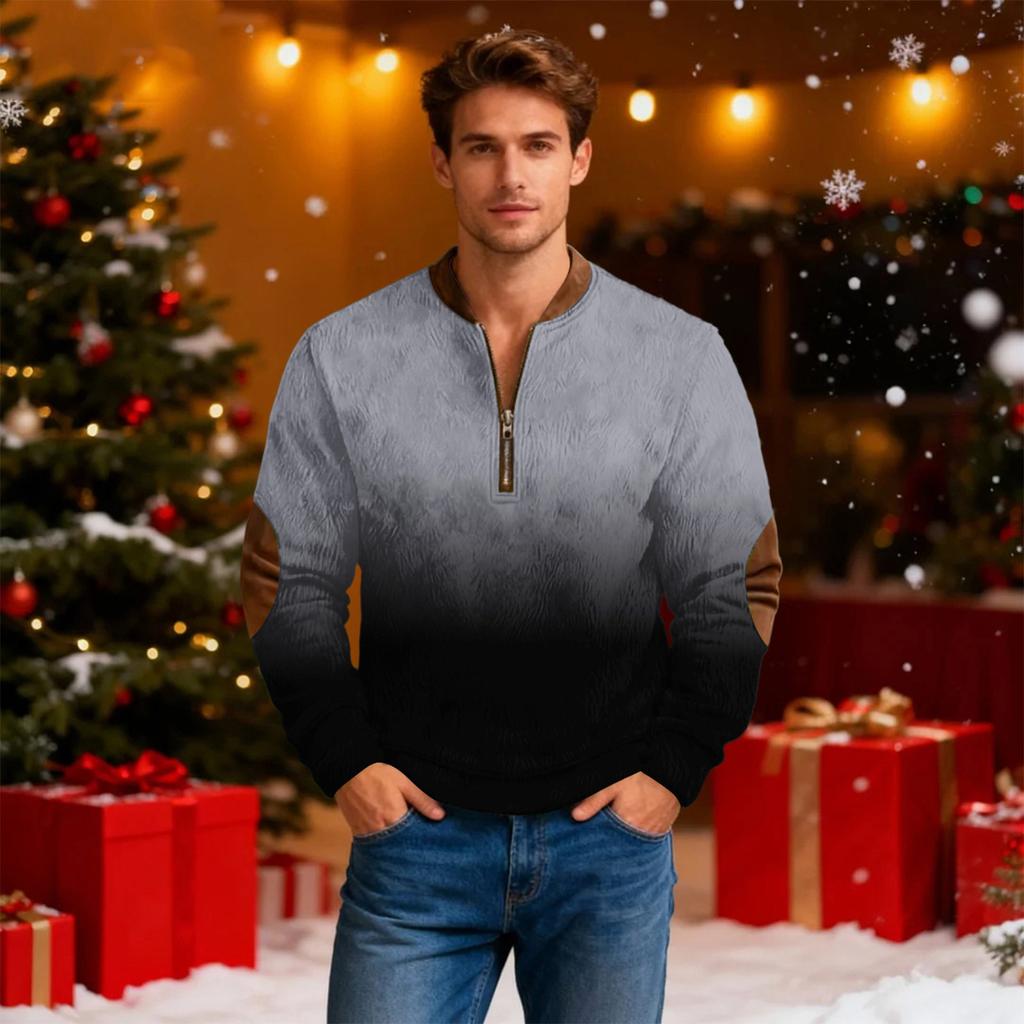 Sweat-shirt de sport décontracté pour homme à imprimé dégradé, rétro, à manches longues et demi-fermeture éclair