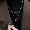 Vintage Inspire Necklace Decoration for Women with Tigers Eye Stone Pendant and Double Layer Chain Stylish Outfits