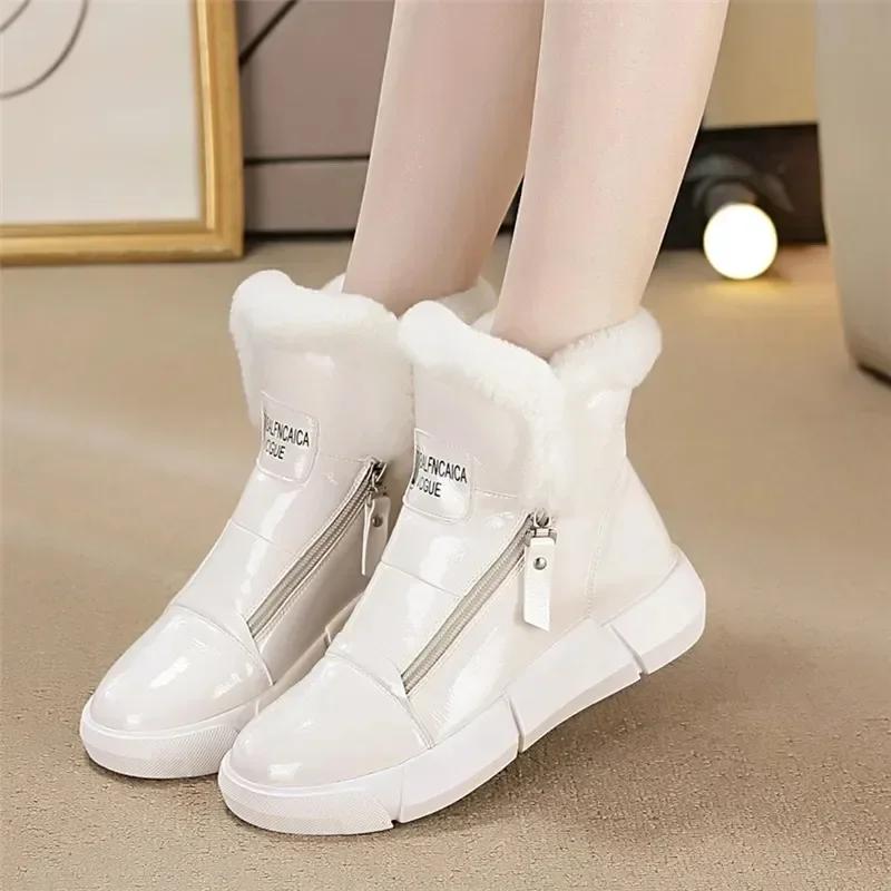 Fashion 4CM Platform Wedge Sneakers Women ZIP Ankle Booties Genuine Leather Chunky Autumn Winter Plush Warm Fur Comfortable Snow boots