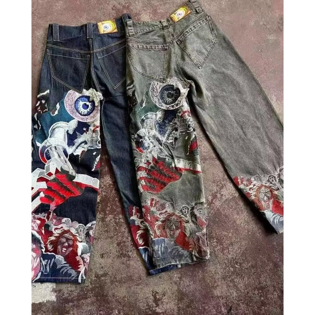 DRIPX Y2K High Street Retro Hip-hop Punk Heren Wijde Jeans American Goth Harajuku Hoge Taille Jeans Gepersonaliseerde Casual Losse Broeken