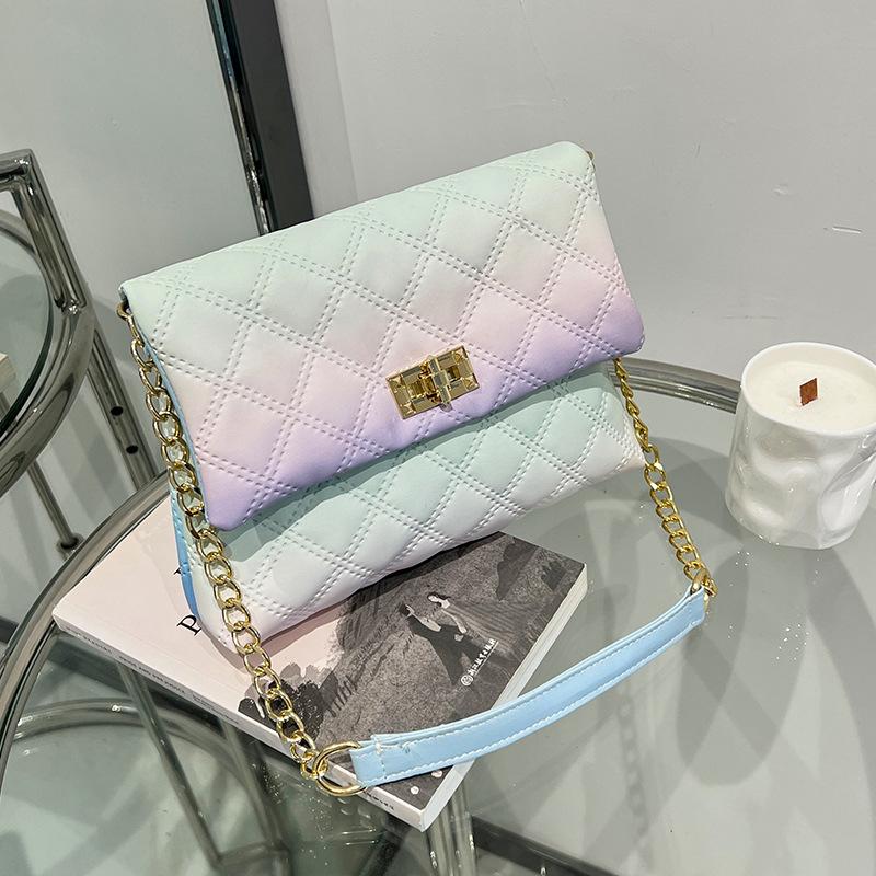 Ladies Bag Gradual Change Diamond Shoulder Bag Autumn and Winter New Oblique Span Bag Cover Type Small Square Bag Tide One