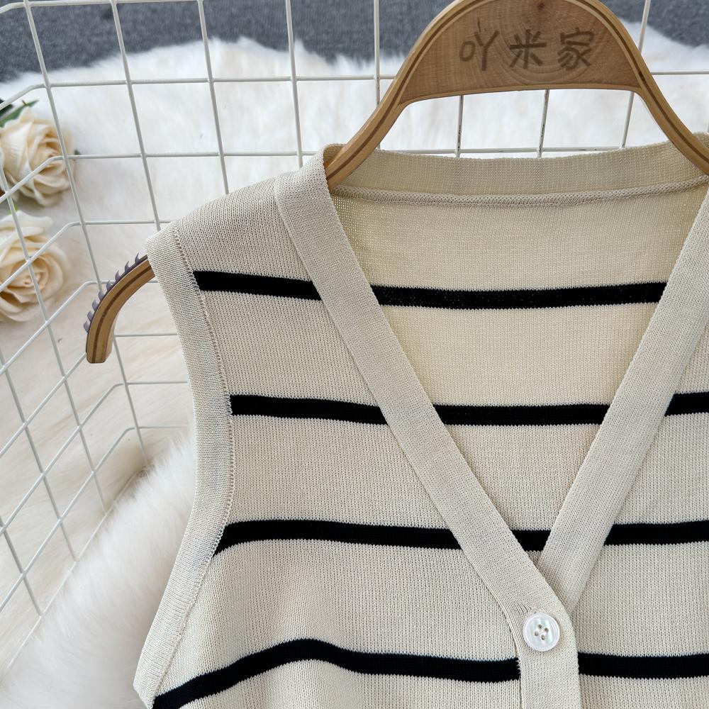 Conjuntos de 2 peças roupas femininas listradas malha sem mangas decote em v tanque + saias envolventes verão cintura alta saia conjunto moda dropship