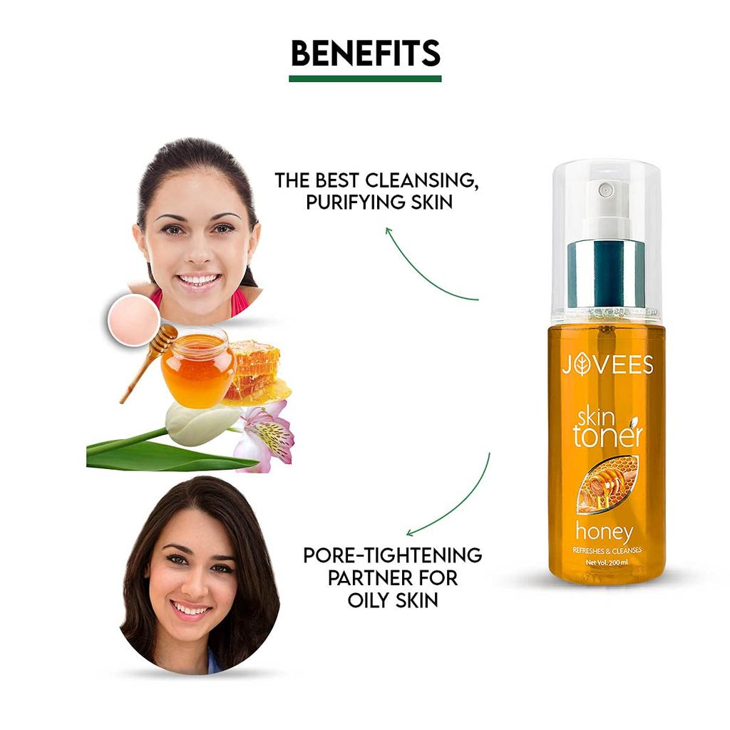 Jovees Herbal Honey Toner For Hydrated Glowing Skin Pore Tightening Brightening Mist For Normal To Dry Skin Paraben Alcohol Free 200ml