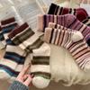 Women's Plush Mid-Calf Socks: Retro Striped, Velvet-Lined, Faux Mink Fur, Warm Autumn/Winter Style.