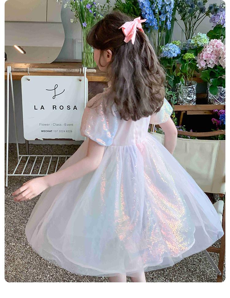 Pink princess dress, girls' summer new style gradient rainbow western-style birthday dress, children's dress, baby dress